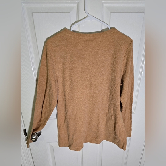Christopher & Banks Womens Tan Waffle Y2K V Neck Long Sleeve Top - Picture 8 of 10